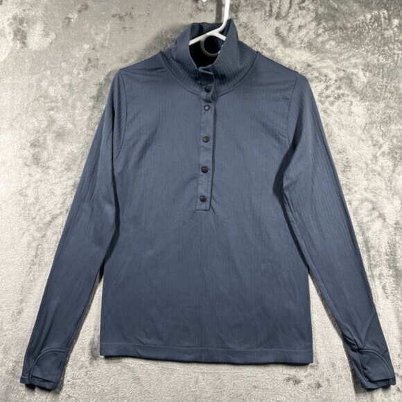 Athleta Flurry Seamless Henley Long Sleeve Top Womens Large Gray Blue Stretch - Picture 4 of 12